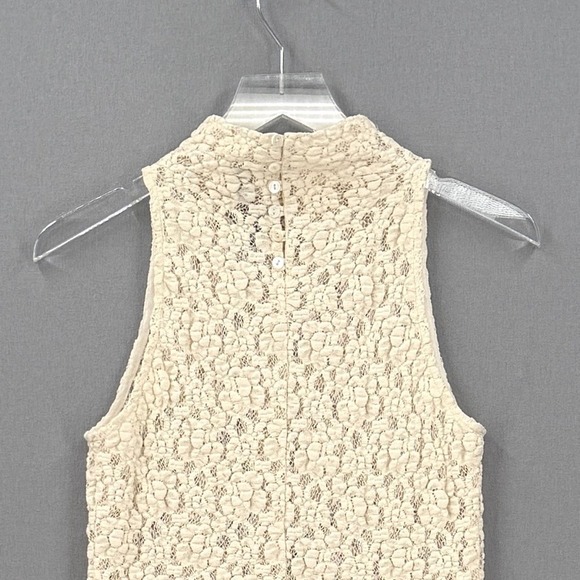 ENZA COSTA Puckered Lace Sleeveless Mockneck Top Women Medium Cream Sheer Luxury - Picture 6 of 12